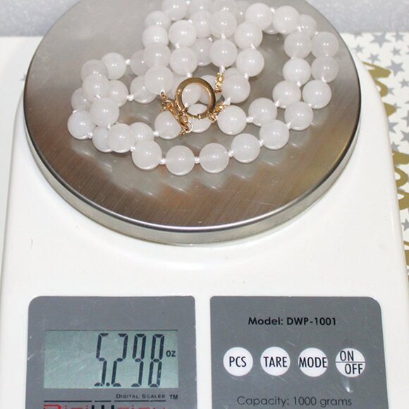 14K WHITE JADE NECKLACE - 12.5 MM STONES - 2 STRAND - Picture 7 of 11